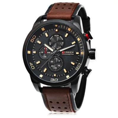Men's waterproof quartz watch with leather strap CURREN 8250