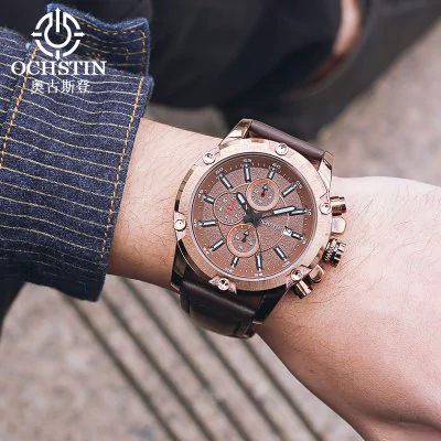 Men's waterproof quartz watch with leather strap OCHSTIN 075B