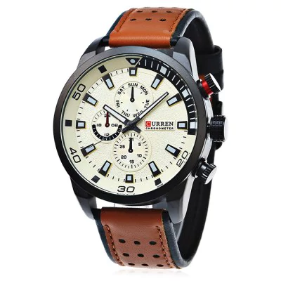 Men's waterproof quartz watch with leather strap CURREN 8250