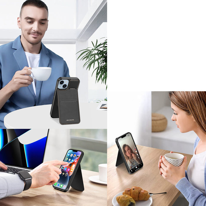 3in1 Wallet Case with Stand for iPhone 15 Plus MagSafe RFID Blocker Dux Ducis Rafi Mag - Black - Cell phone cases