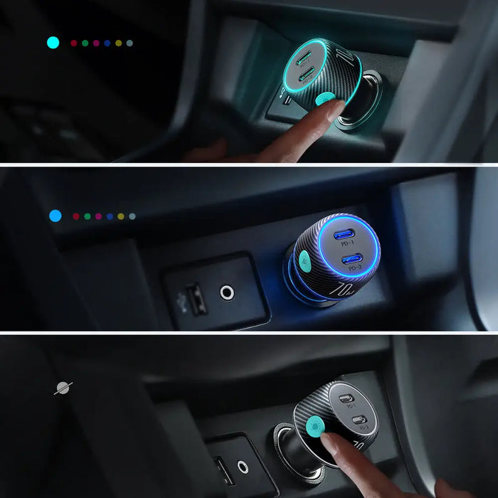 2x USB C 70W car charger with LED backlight Joyroom JR-CCN02 - black - Cell phone USB charger<<<HurtelXML