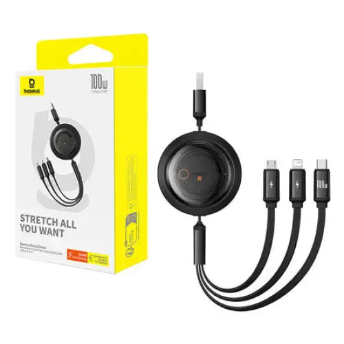3-in-1 Baseus Free2Draw USB to M + L + C 100W cable 1.1 m (black) - Combo Cables<<<USB cables<<<GSM