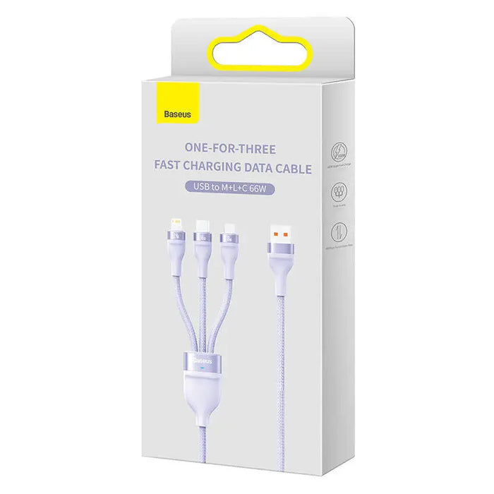 3in1 USB cable Baseus Flash II Series USB-C + micro USB + Lightning 66W 1.2m (Purple) - Combo Cables<<<USB cables<<<GSM
