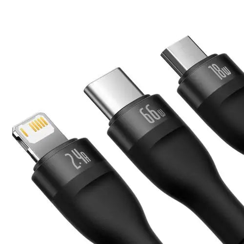 3in1 USB cable Baseus Flash II Series USB-C + micro USB + Lightning 66W 1.2m (Black) - Lightning