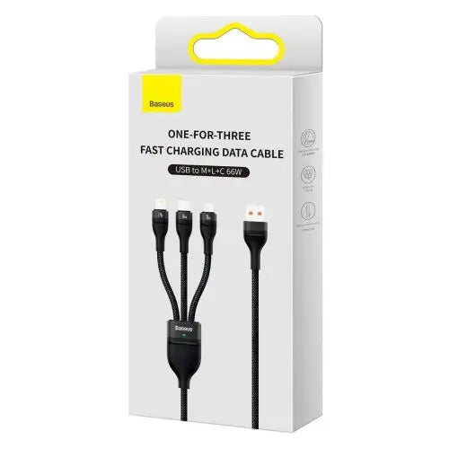 3in1 USB cable Baseus Flash II Series USB-C + micro USB + Lightning 66W 1.2m (Black) - Lightning