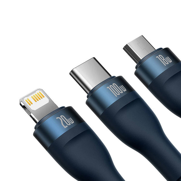 3in1 USB cable Baseus Flash Series 2 USB-C + micro USB + Lightning 100W 1.2m (blue) - Combo Cables<<<USB cables<<<GSM
