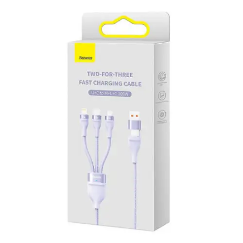 3in1 USB cable Baseus Flash Series 2 USB-C + micro USB + Lightning 100W 1.2m (purple) - Combo Cables<<<USB cables<<<GSM