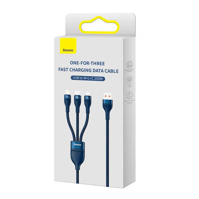 3in1 USB cable Baseus Flash Series USB-C + micro USB + Lightning 100W 1.2m (blue) - Combo Cables<<<USB cables<<<GSM