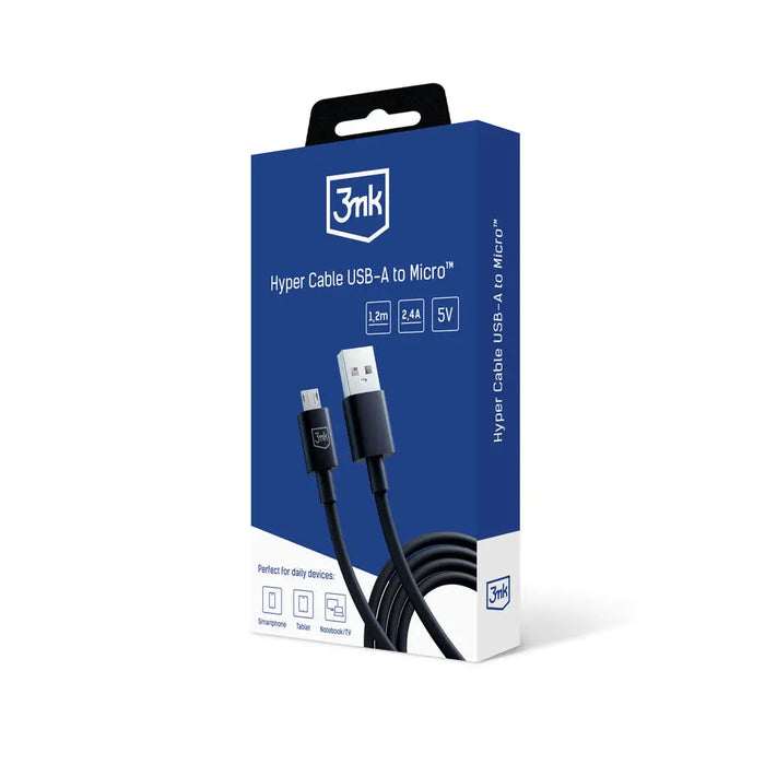 3mk Hyper Cable USB-A / micro USB 5V 2.4A 1.2m - black - *Kategoria tymczasowa<<<HurtelXML