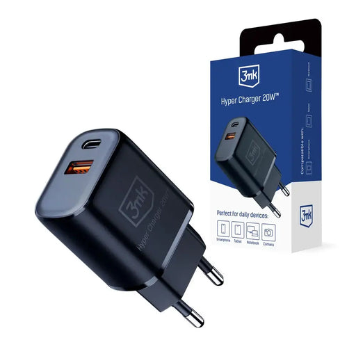 3mk Hyper Charger 20W USB-C USB-A wall charger - black - Cell phone USB charger<<<HurtelXML