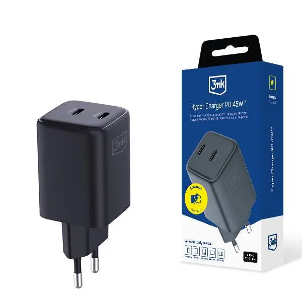 3mk Hyper Charger PD 45W QC4+ PPS 2C Super-Fast Charge 2.0 Wall Charger - Black - *Kategoria tymczasowa<<<HurtelXML