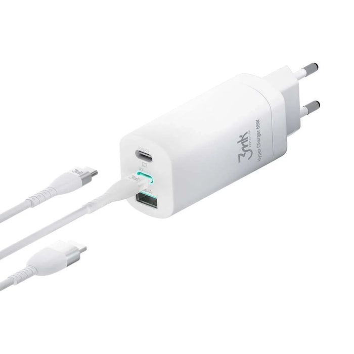 3MK HyperCharger 65W 2xUSB-C + 1xUSB-A charger GAN PD + QC - Cell phone tempered glass<<<HurtelXML