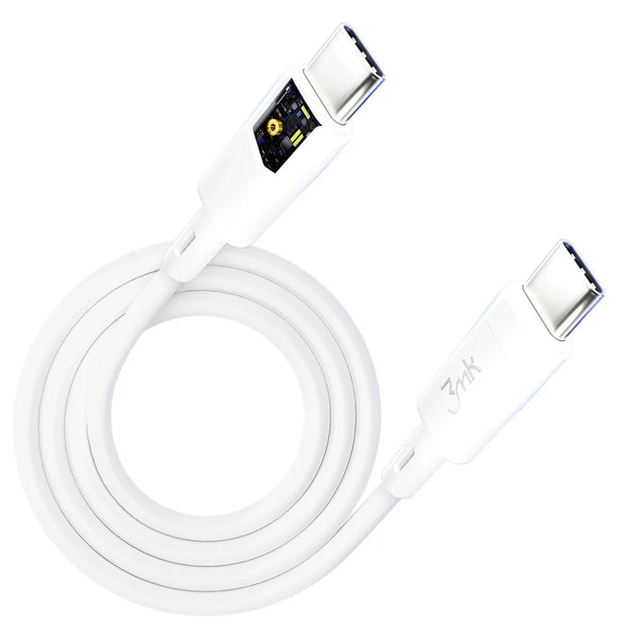 3MK HyperSilicone Cable USB-C / USB-C white cable 1m 60W 3A - Cell phone tempered glass<<<HurtelXML