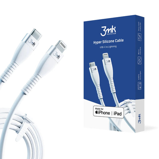 3MK HyperSilicone MFI USB-C / Lightning cable white 1m 20W 3A - Cell phone tempered glass<<<HurtelXML