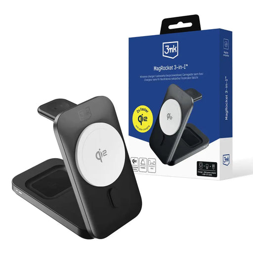 3mk MagRocket 3-in-1 15W Qi2 MPP MagSafe Wireless Charger - Black - *Kategoria tymczasowa<<<HurtelXML