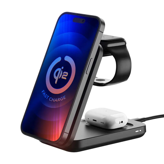 3mk MagRocket 3-in-1 15W Qi2 MPP MagSafe Wireless Charger - Black - *Kategoria tymczasowa<<<HurtelXML