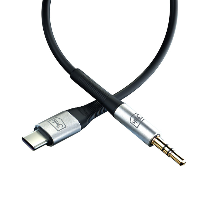 3mk AUX minijack 3.5 mm / USB-C cable - silver