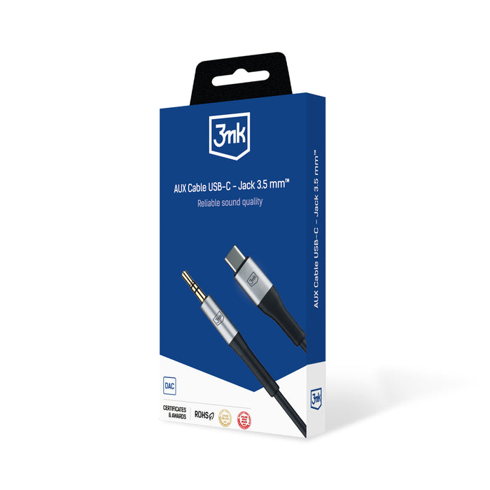 3mk AUX minijack 3.5 mm / USB-C cable - silver