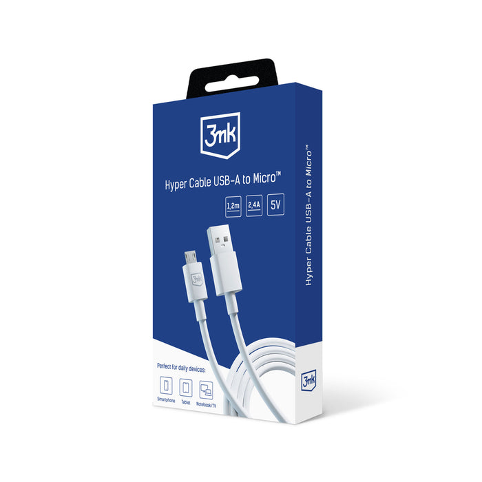 3mk Hyper Cable USB-A / micro USB 5V 2.4A 1.2m - white