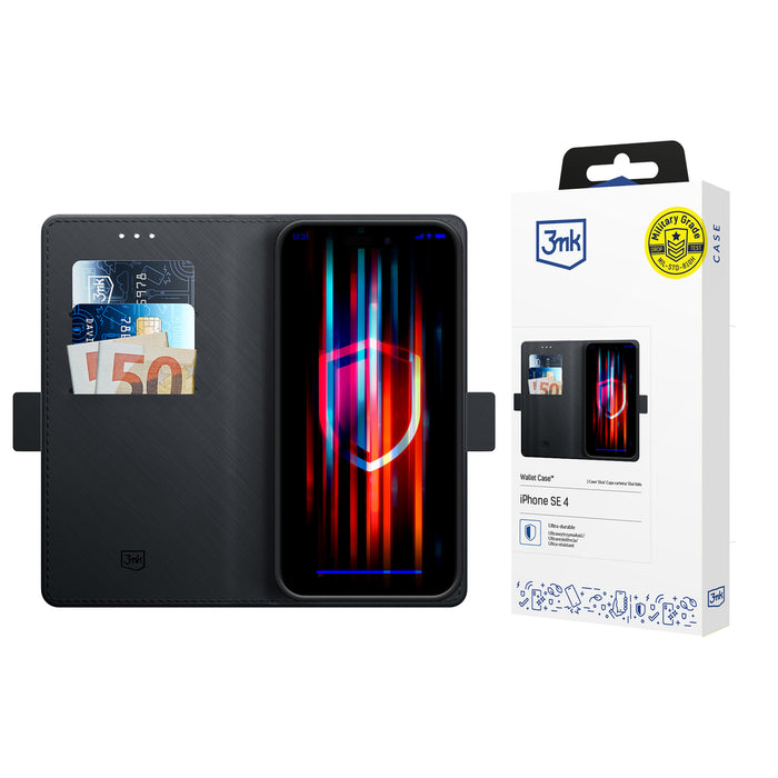3mk Wallet Case for iPhone 17e / 16e - black