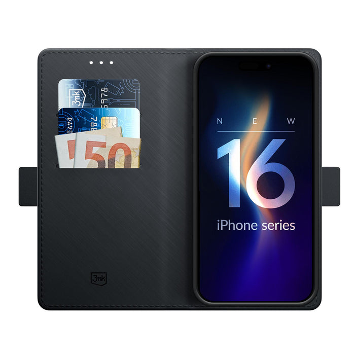 3mk Wallet Case for iPhone 16 - Black