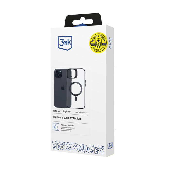 3mk Satin Armor MagCase with MagSafe for iPhone 15 - Clear with Black Frame