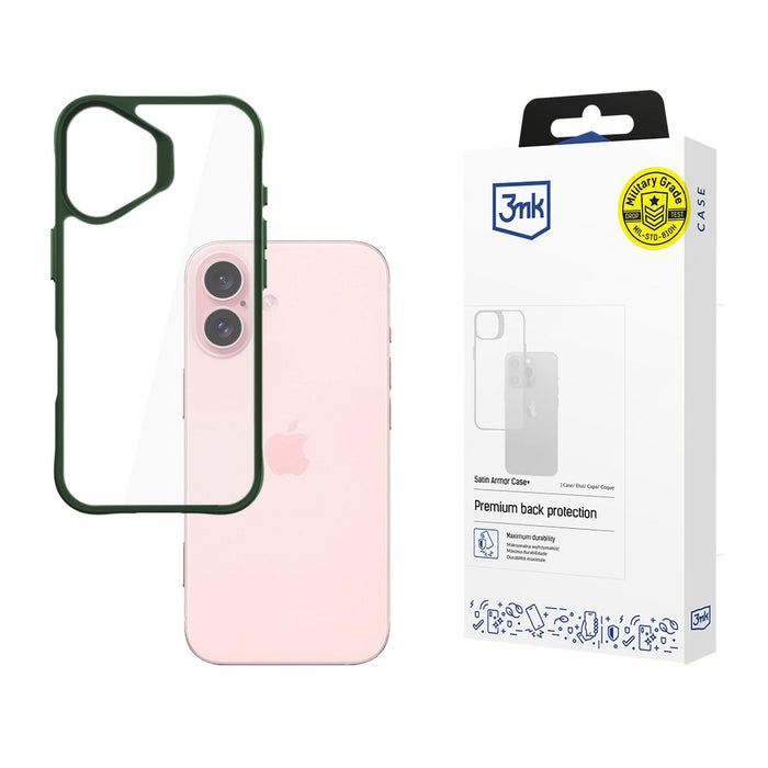 3mk Satin Armor Case+ Green for Apple iPhone 16 - transparent