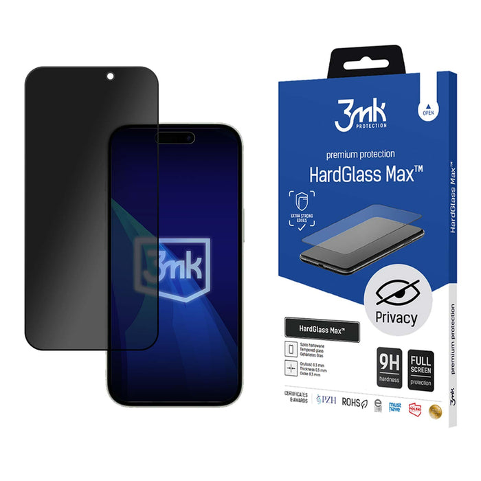 9H tempered glass with 3mk HardGlass Max Privacy filter for Apple iPhone 16 Pro