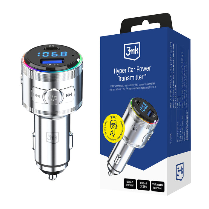 Transmitter 3in1 48W QC PD PPS USB-C USB-A 3mk Hyper Car Power Transmitter