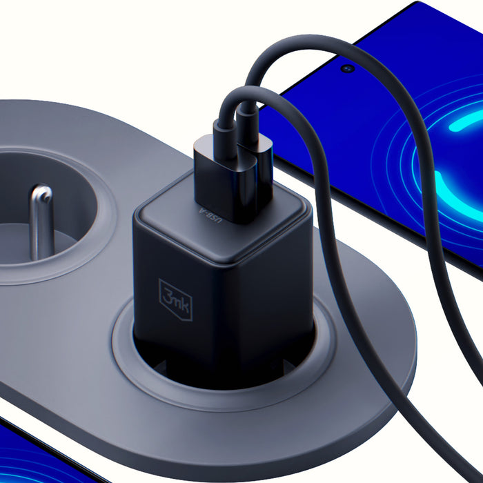 3mk Hyper GaN Charger 20W QC4+ PD PPS USB-C USB-A Wall Charger - Black