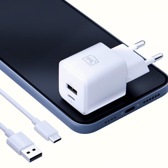 3mk Hyper GaN Charger 20W QC4+ PD PPS USB-C USB-A Wall Charger - White