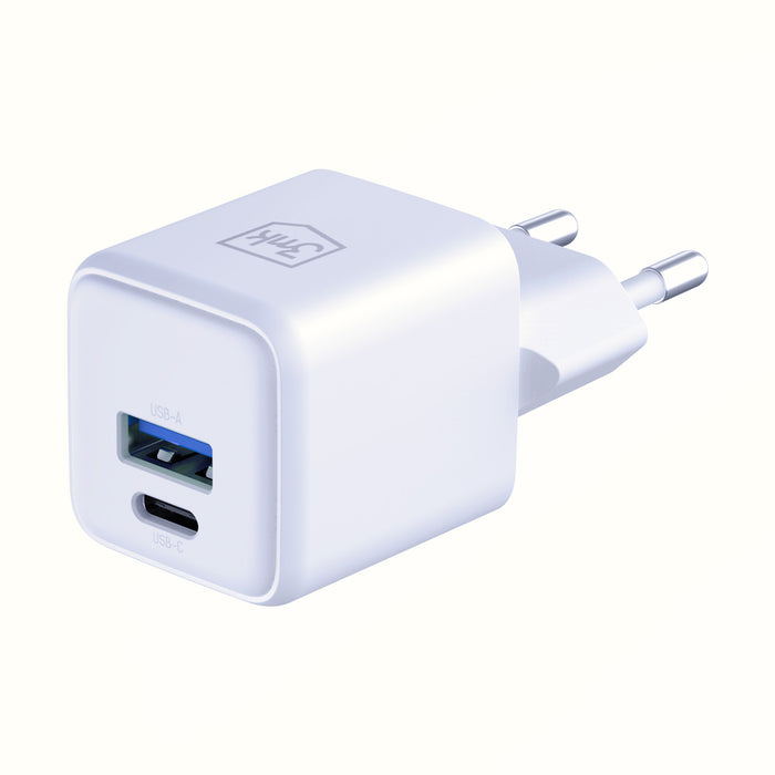 3mk Hyper GaN Charger 20W QC4+ PD PPS USB-C USB-A Wall Charger - White