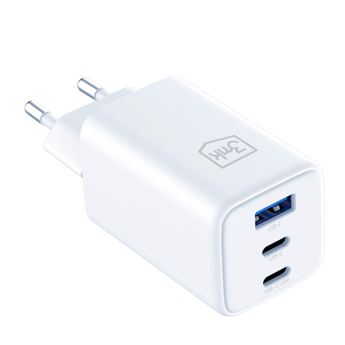 USB-C USB-A 3mk Hyper GaN PD Charger 65W™ - White