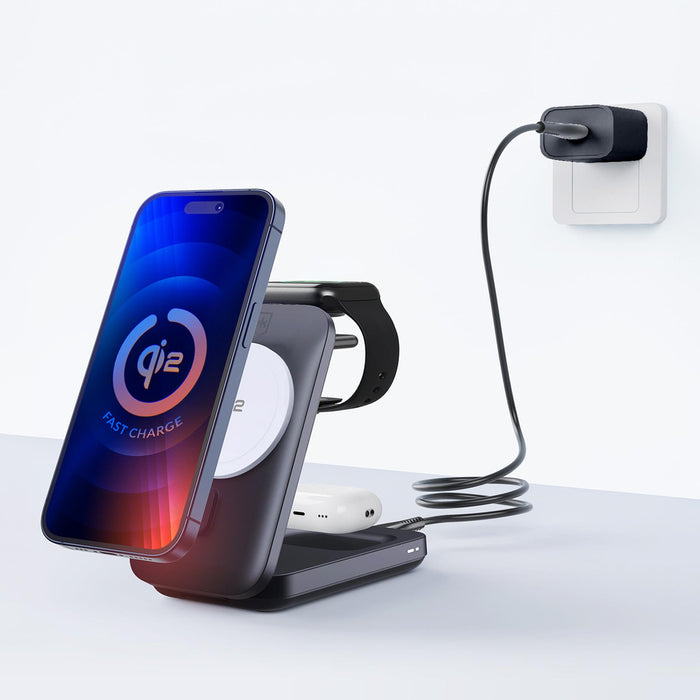3mk MagRocket 3-in-1 15W Qi2 MPP MagSafe Wireless Charger - Black