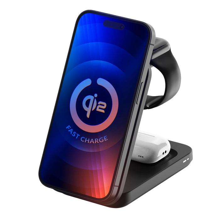 3mk MagRocket 3-in-1 15W Qi2 MPP MagSafe Wireless Charger - Black