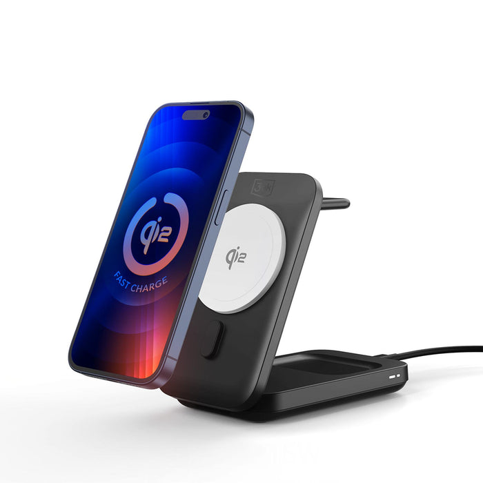 3mk MagRocket 3-in-1 15W Qi2 MPP MagSafe Wireless Charger - Black