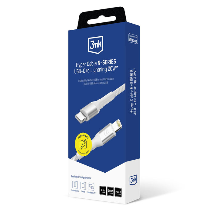 3mk Hyper Cable N-SERIES USB-C / Lightning 1m 9V/2A 20W / white