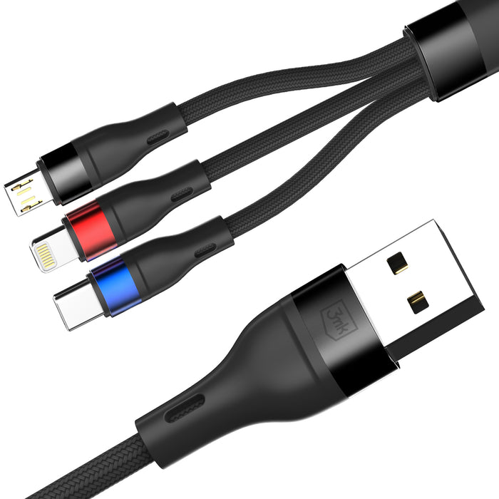 3mk Hyper Cable N-SERIES 3 in 1 USB-A / Lightning / Micro 1.2m 9V/2A 18W - black