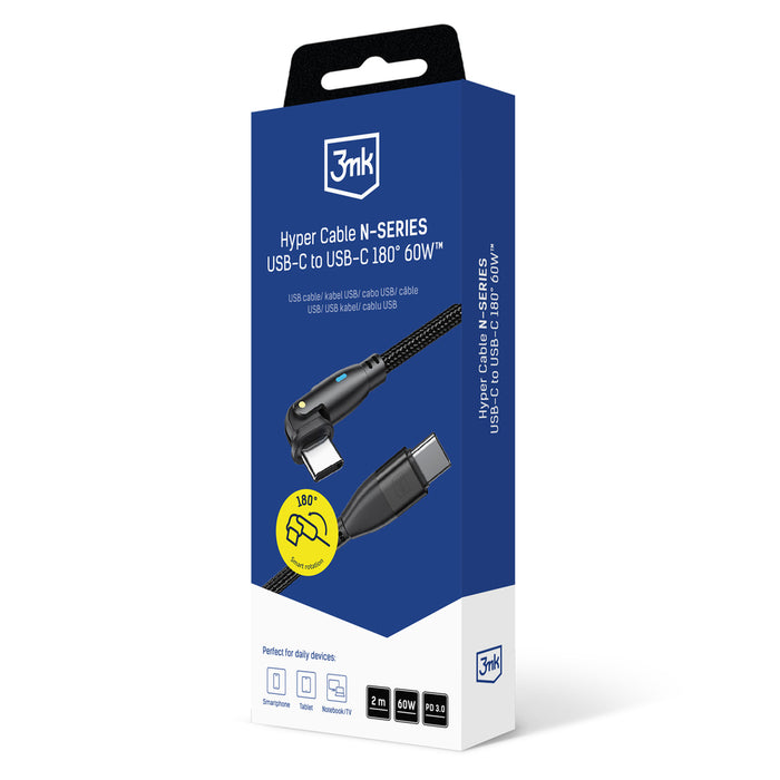 3mk Hyper Cable 3mk Hyper Cable N-SERIES USB-C / USB-C 2m 20V/3A 60W / black
