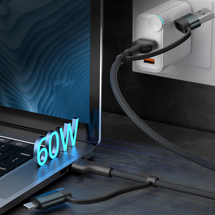 3mk Hyper Cable N-SERIES 2 in 2 USB-A / USB-C and USB-C / Lightning 1.2m QC 3.0 9V/2A 60W - black