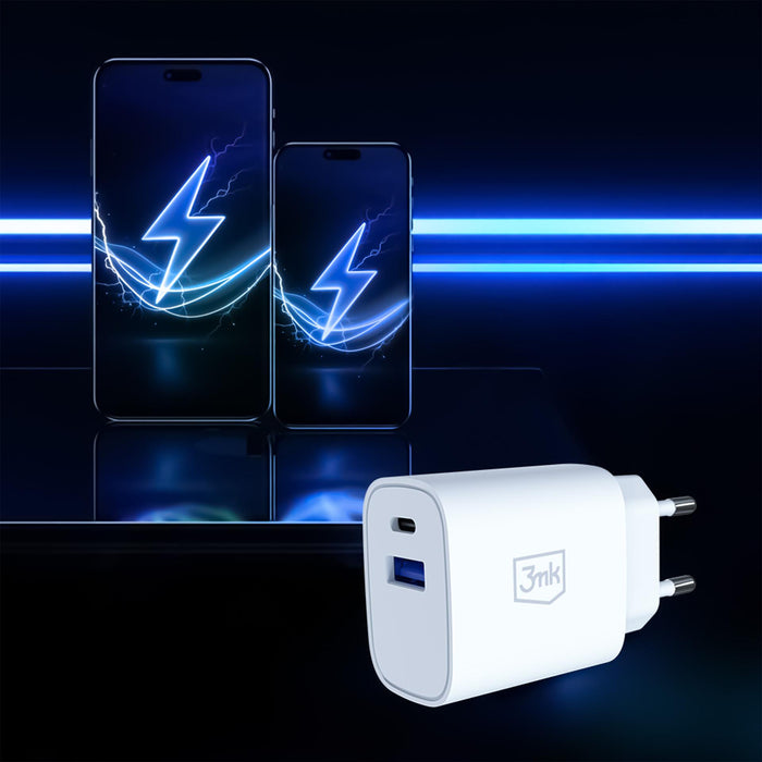 3mk FlowPower 25W 1A1C PD QC4+ Wall Charger - White