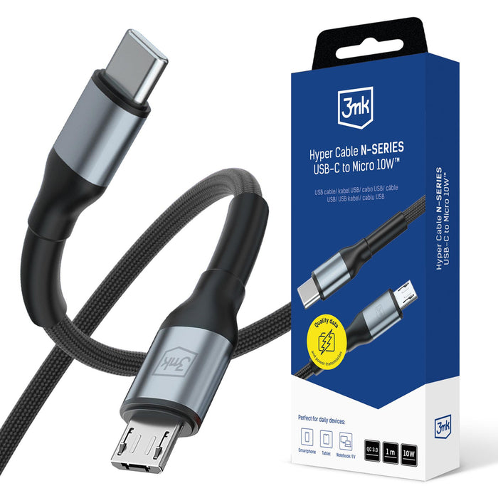 3mk Hyper Cable N-SERIES USB-C / MicroUSB 1m QC 3.0 5V/2A 10W - black