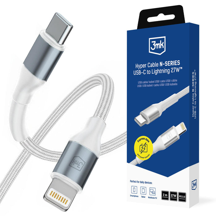 3mk Hyper Cable N-SERIES USB-C / Lightning 2m PD 3.0 9V / 3A 27W - white