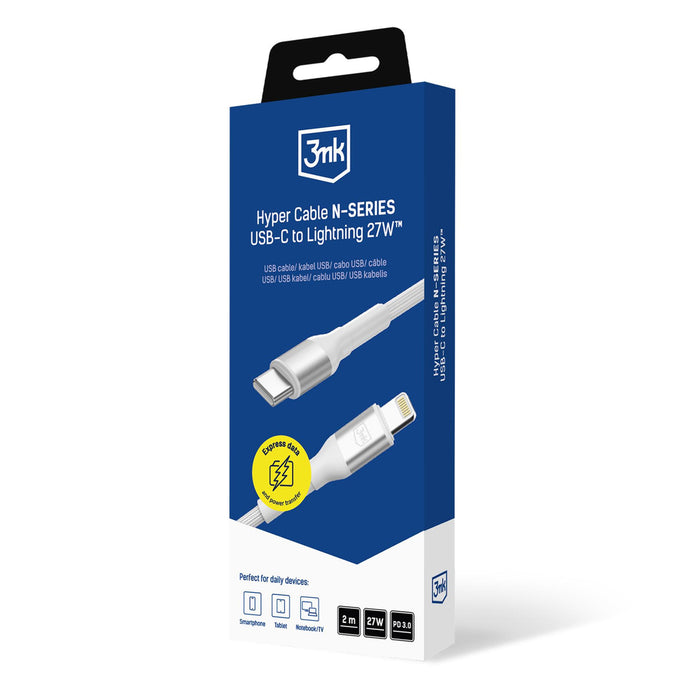 3mk Hyper Cable N-SERIES USB-C / Lightning 2m PD 3.0 9V / 3A 27W - white