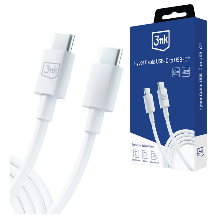 3mk Hyper Cable USB-C / USB-C 100W 1.2m - white