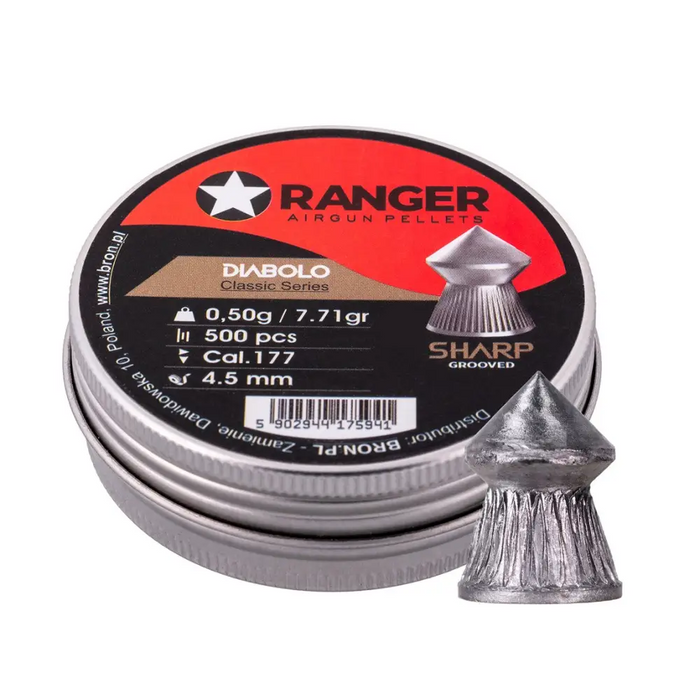 4.5 mm RANGER Diabolo Professional Sharp Grooved Point 500 pellets - Air gun pelletsSTZ-SDW<<<ShootingSTZ<<<ActionPL