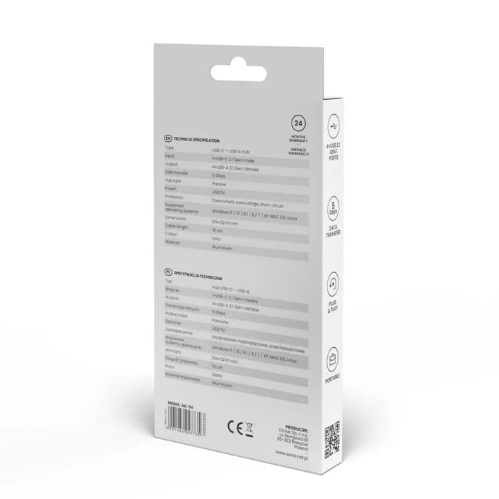 4-Port USB-C Hub Savio AK-54 Grey - HUB USB<<<Компютър Мрежи и компоненти<<<Компютри|