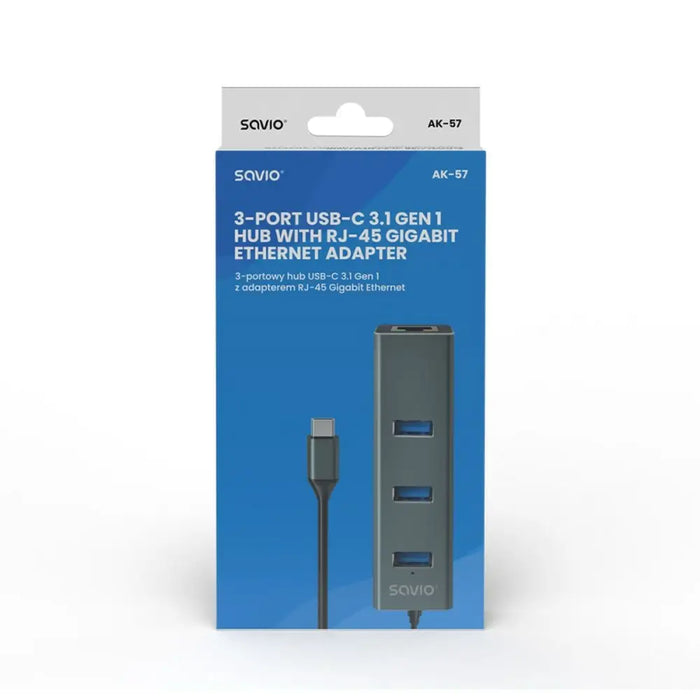 4-Port USB-C Hub Savio AK-57 Ethernet (RJ-45) Grey - HUB USB<<<Компютър Мрежи и компоненти<<<Компютри|