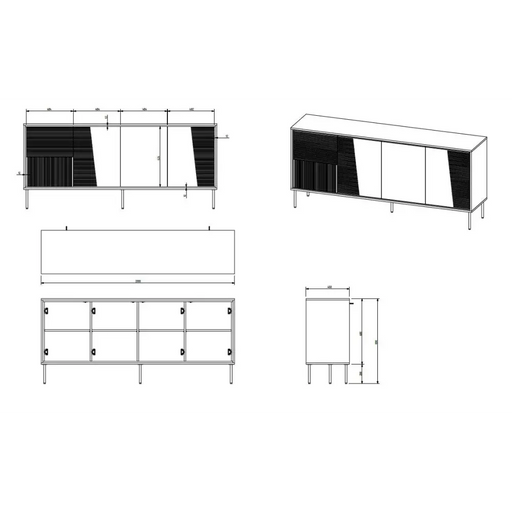 4D ABI chest of drawers 200x45x88 matt black - Chests of drawers made of furniture boardKOY-ZPM<<<ChestsKOY<<<ActionPL