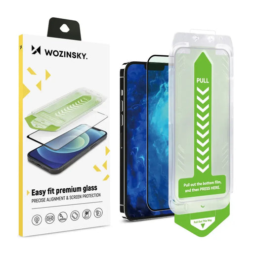 9H tempered glass with mounting frame for iPhone 14 Pro Wozinsky Premium Glass - black - Cell phone tempered